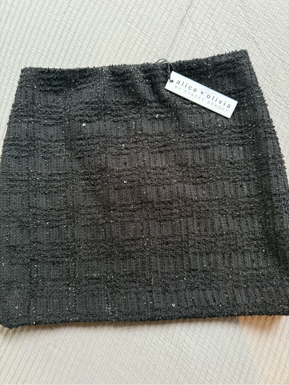 Alice + Olivia Black Tweed Mini Skirt with Metallic Flecks